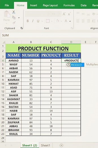 Multiply Numbers Fast with Excel PRODUCT in 15s