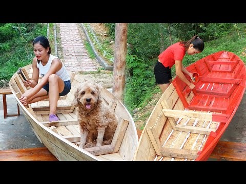 Full Video: Process How To Make Wooden Boat - Build Swimming Pool With Brick - Ut's Farm