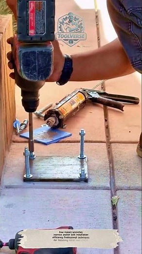 Anchor Bolt Installation and Tightening Process Using an Impact Wrench on a Metal Base Plate
