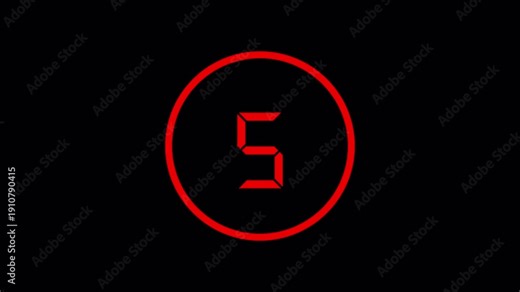 5 second countdown timer on transparent background, perfect for intros, transitions, 0 to 5 second countdown timer with alpha channel in 4K video, Five second countdown timer.