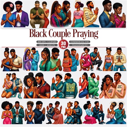Black Couple Praying Clipart Faith Christian Couples 30 PNG - Etsy