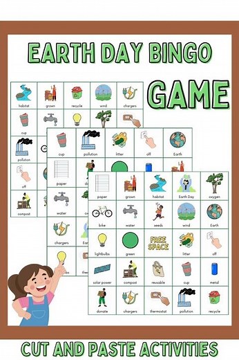 Earth Day Bingo Game Cut and Paste Activities