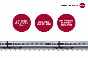 65 år eller førtidspensionist? Så har vi tre slags billetter til rejser over Storebælt. Læs mere på dsb.dk/pensionist | DSB