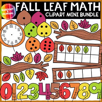 Fall Leaves Math Clipart Mini Bundle | Numbers, Clock, Dice, Ten Frame, & More
