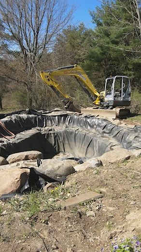 Building a RecreationPond / Natural swim pond on a hillside #deckerspondscapes #ponds #pond #waterfall #family #landscapedesigner #landscapearchitects #saratogahomebuilders #recreationponds #realestate #strength #waterfallsny #engineers #outdoorliving #backyardgoals #waterfeature #gardendesign #outdoorlivingspace #fountain #glensfallsny #swimmingpool #international #recreation ￼ | Decker's Pondscapes