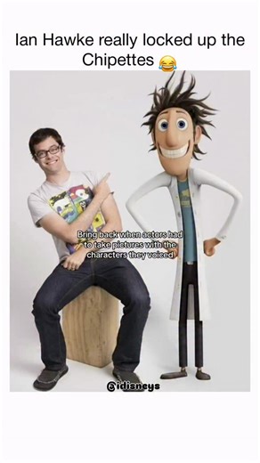 disney | movies | memes on Instagram: "That video is a great trip down memory lane! It highlights a fun era of movie promotion where live-action actors posed with their CGI counterparts. The "Ian Hawke" reference in the caption is a joke about actor David Cross, who played the villain Ian Hawke in the Alvin and the Chipmunks movies. Ironically, while he played a human in those films, he is shown in this video because he voiced Master Crane in Kung Fu Panda."