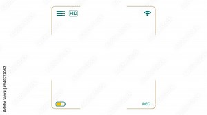 dv frame animation.Hi8 recording screen menu overlay, displaying information about battery status, resolution, playback, timer status.