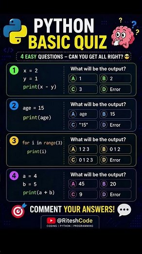 Python Basic Quiz 🐍 | 4 Easy Python Questions for Beginners #python #coding