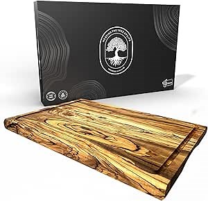 Olive Wood Cutting Board with Handle, Wooden Cutting Boards for Kitchen, Butcher Block Cutting Board Olive wood, Olive Wood Charcuterie Boards, Large Cutting Boards for Kitchen with Juice Groove