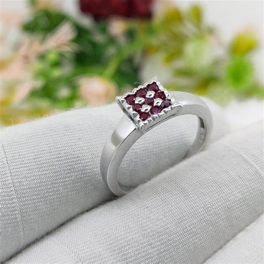 Natural Ruby Ring, 925 Sterling Silver, July Birthstone, Handmade Cluster Jewelry, Gift for Her - Etsy