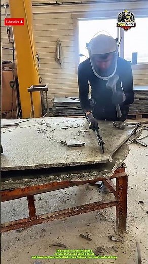 Manual Stone Splitting and Shaping Process in a Workshop #handtools
