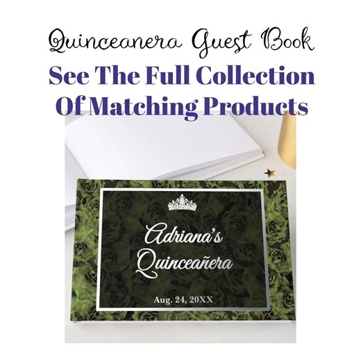 Sage green and silver custom quinceanera guest books