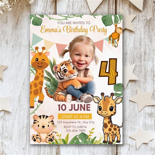 Tiger Birthday Invitation, Personalized Invitation, Cute Tiger Party Theme, Jungle Safari Celebration, Custom Face Tiger Card - Etsy