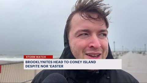 Brooklyn residents enjoy Coney Island Beach during nor'easter