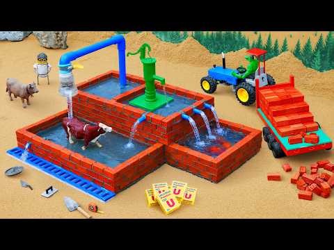 DIY Mini Tractor Builds Hand Pump Cow Shower Using Bricks | Village Water Supply Project