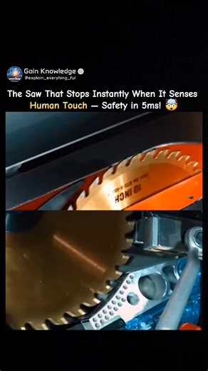 Gain Knowledge on Instagram: "Follow @explain_everything_ful This incredible safety innovation uses electrical signals to detect when human skin contacts the blade. The moment it senses touch, the system triggers a brake and drops the blade below the surface—all within 5 milliseconds. It's a life-saving engineering marvel that protects workers from serious injury. #SafetyTech #EngineeringInnovation #Invention #SmartTools #science #knowledge #Physics #explore #viral #facts"