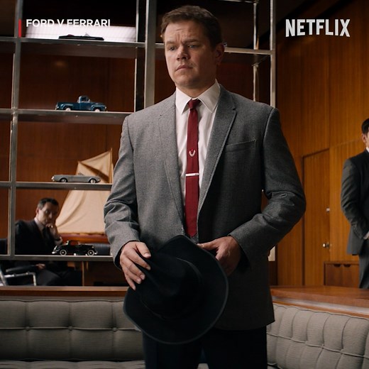 Start your engines. Matt Damon and Christian Bale star in Ford V Ferarri, now on Netflix. | Netflix