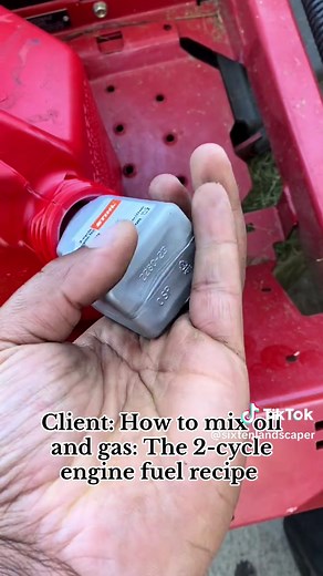 Client how to mix oil and gas: the 2- cycle engine fuel recipe. To properly mix oil and gas for a two-cycle engine, a general guideline is a 50:1 fuel-to-oil ratio, meaning 50 parts of fuel to 1 part of oil. This translates to roughly 2.5 fluid ounces of oil per 1 gallon of gas. #sixtenlandscaper #fyp #foryou #lawn #grass