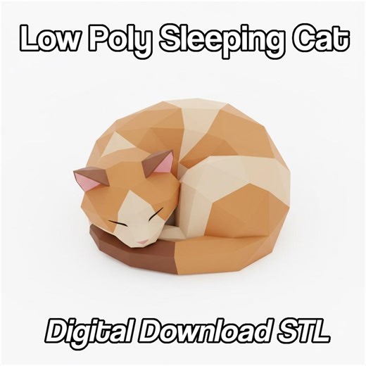 Low Poly Sleeping Cat Model | 3D Print Files | Digital Download - Etsy
