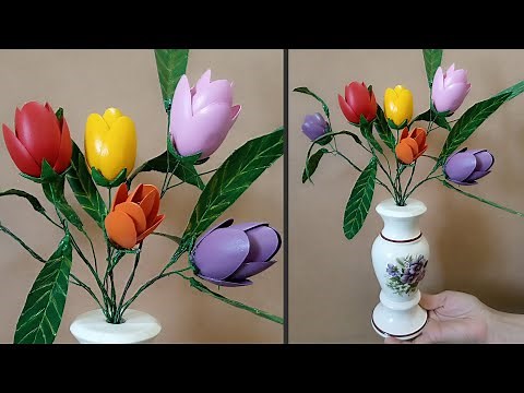 How to Make Tulip Flowers|Leaves from Plastic Bottle|Easy Art & Craft Tutorial