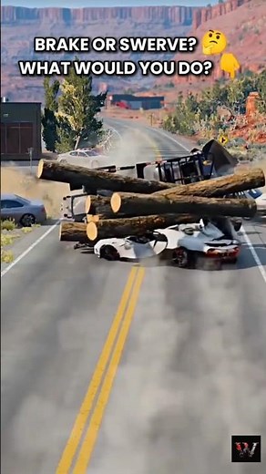 Brake or Swerve? 🤔 Log Truck Avoidance Fail! #Shorts