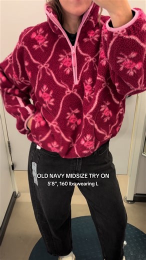 This fleece pattern is adorable and will work great going into spring #oldnavy #oldnavystyle #midsizefashion #midsizestyle #styleover40 casual outfit ideas, spring outfits for women, midsize outfit inspo