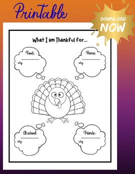 Thanksgiving Thankful Turkey Coloring Page | Kids Gratitude Activity | Classroom