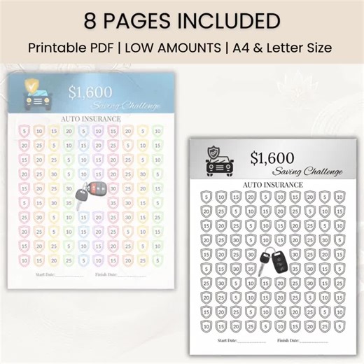 Insurance Savings Challenge Bundle | Savings Tracker | Insurance Budget | Printable Money Tracker | 100 Envelopes | A4 & Letter - Etsy