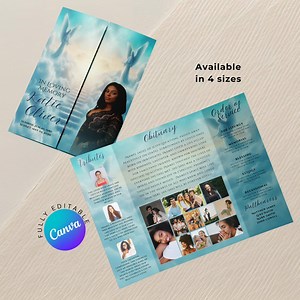 Heaven Memorial Stairway Gatefold Funeral Program Canva Template Editable Order of Service, Celebration of Life, Clouds Obituary Template - Etsy