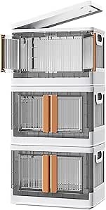 Plastic Storage Bins with Lids (3 Packs), 34Qt Clear Stackable Storage Bins for Closet Organizers and Storage with Wheels, Stackable Storage Bins with Lids and Doors