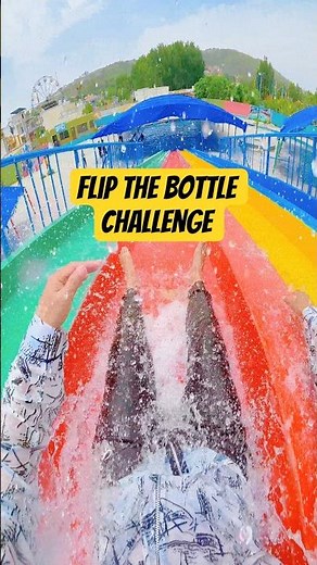 FIRST TRY BOTTLE FLIP WIN! 🧴🔥 Dropping Down The Slide Hole After Victory! POV #Shorts #Challenge