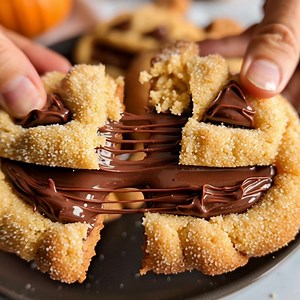 Nutella Stuffed Halloween Cookies 😍 These soft and buttery pumpkin-shaped cookies are filled with creamy Nutella and rolled in sweet cinnamon sugar 🤤 They’re quick, easy, and the perfect festive treat for Halloween 🎃 For the Shortbread: 110 g salted butter, softened 60 g granulated sugar 165 g plain flour For the Topping: About 10 g melted butter 2 tbsp granulated sugar 1 tsp cinnamon For the Filling: 1 tsp Nutella per cookie Instructions: 1. Prepare the dough In a bowl, cream together the so