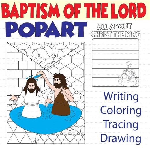 Baptism of the Lord Pop Art Craft | Printable Bible Activity for Kids | Christian Writing, Coloring, and Tracing Sheet | Color & BW PDF - Etsy