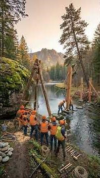 **Building a Beautiful Wooden Bridge by Hand | River Crossing Transformation Timelapse**