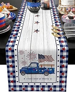 Patriotic Table Runner 70 Inches 4th of July Runner for Tables Truck American Flag Stars Independence Day Memorial Day Decorations Dinner Runner