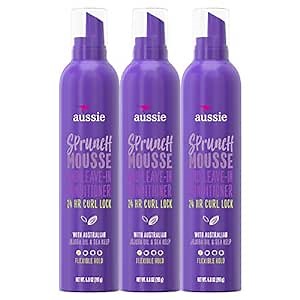 Aussie Leave In Conditioner & Mousse, with Jojoba & Sea Kelp, Sprunch, For Curly Hair, 6.8 fl oz, Triple Pack