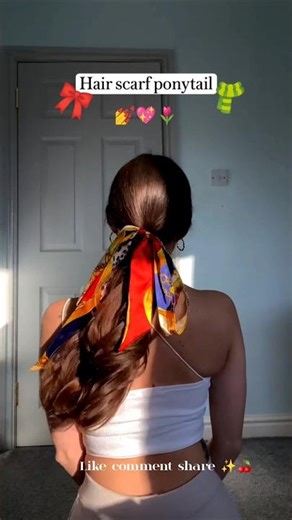 Hair Scarf Ponytail 🌷✨🍒🧣🎀#fashion #hairscarf #hairstyles #hair #trending #hairtutorial