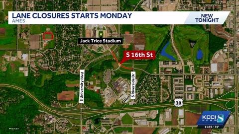 Lane closures near Jack Trice Stadium in Ames