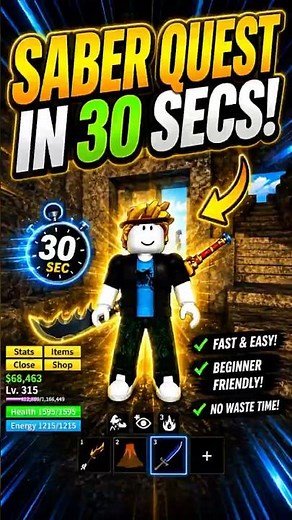 How to Get SABER in 30 Seconds! ⚔️ | Blox Fruits #bloxfruits #bloxfruit #roblox #shorts