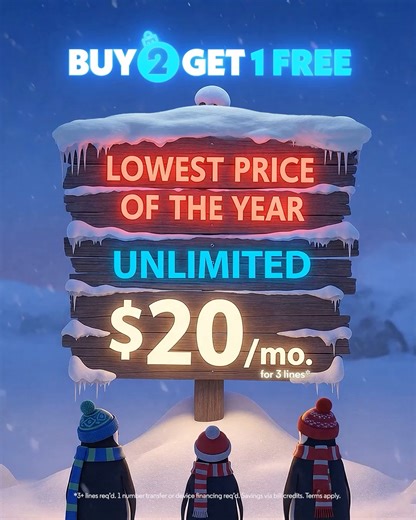 Tell your friends, it's the lowest price of the year! 🤩 Unlimited starts at $20/mo. for 3 lines. Terms apply. 👉optimum.com/mobile | Optimum
