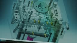 3D rendering representing an plastic injection mold development with...