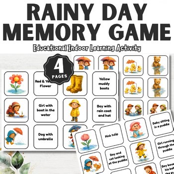 Rainy Day Memory Game, Printable Matching Cards for Kids, Preschool Educational