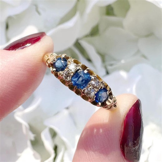 18ct Gold Victorian Sapphire and Diamond Ring Antique - Etsy