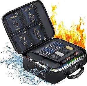 Golkcurx Fireproof Document Box, Multi-Layer Fireproof Important Document Organizer with Lock, File Storage CaseShoulder Strap, Waterproof Document Safe Portable Travel Home Organizer Bag (Black)