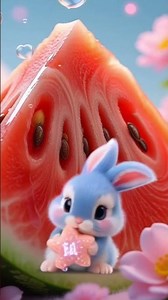 Tiny Bunny Cleaning a Giant Watermelon Slice #shorts #shortsfeed #aianimation #funny #cute #bunny