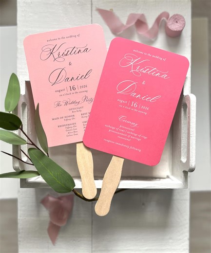 Pink Wedding Fans for Your Outdoor Ceremony, Wooden Fan Sticks Included, Printed Wedding Program Fans Assemble at Home - Etsy