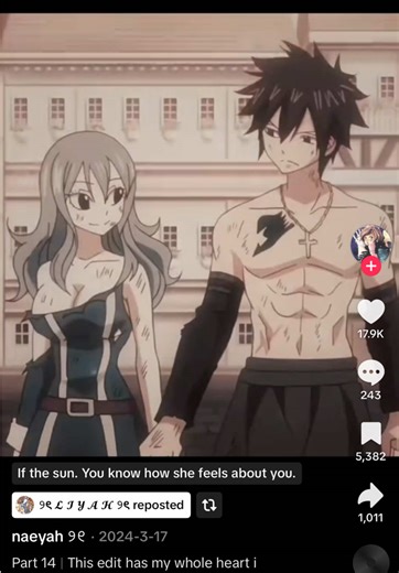 Literally my favorite Gruvia edit of all time I literally have been obsessed since it came out!!! thank you for creating such a beautiful edit @naeyah ୨୧ #gruvia #edit #fairytail #erzascarlet #anime