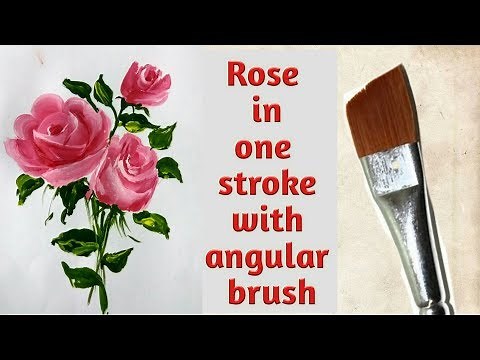 Rose flower || one stroke painting || how to paint rose flower in one stroke with angular brush