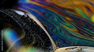 Soap bubble macro rainbow colors creating. Colorful foam soap bubble slow motion high cinematic quality (Red Dragon Camera). Very similar to other galaxy planets. You can use it in space films and etc Stock Video