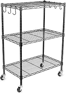 WDT 3-Tier Storage Shelves, Heavy Duty Metal Shelves Wire Rack Shelving Unit, Adjustable Shelf with Wheels for Home Office Garage Kitchen Bathroom,23.4" Wx13.6 Dx32.5 H
